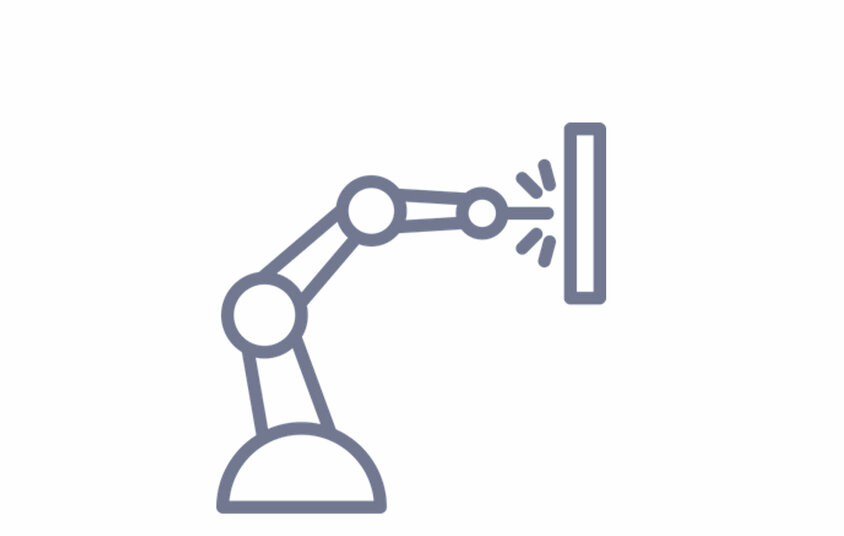 Joining & Welding Technology Symbol graphic of an industrial robot during welding - stands for the welding and joining technology at weba in cooperation with Gatzsch Schweißtechnik.