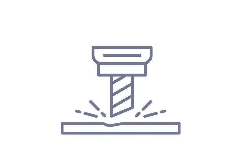 Symbolgrafik eines Fräswerkzeugs bei der Bearbeitung einer Oberfläche – steht für mechanische Bearbeitung und Lohnfertigung im Werkzeugbau.
